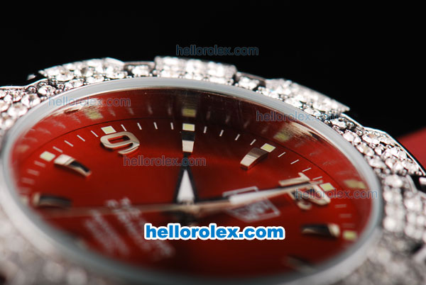 Tag Heuer Formula 1 Quartz Movement Silver Case with Diamond Bezel-Red Dial and Red Leather Strap-Lady Size - Click Image to Close